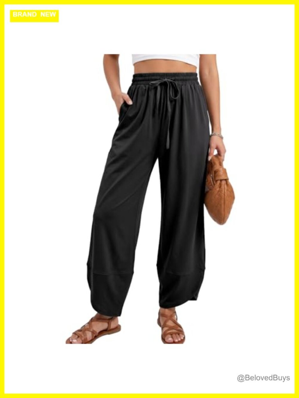 Women Barrel Travel Pants Tulip Hem Drawstring High Rise Tapered
